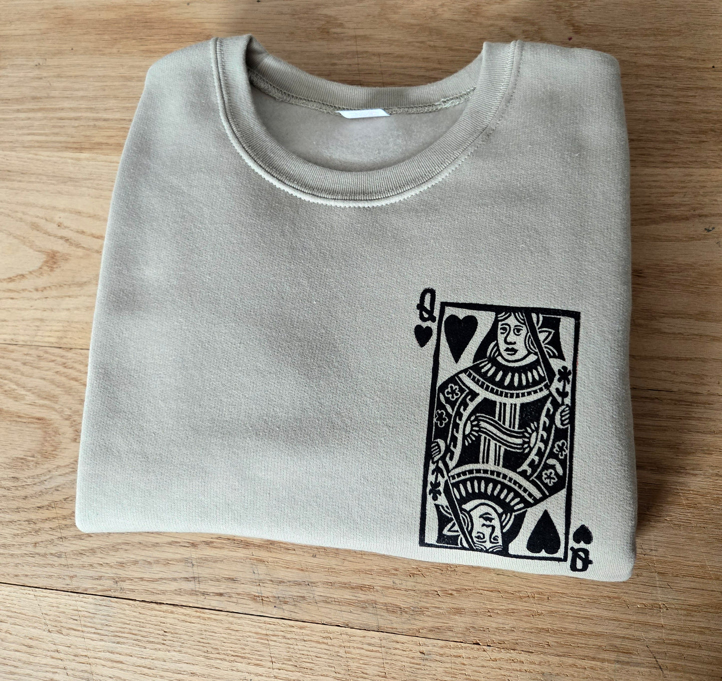 Queen of hearts sweatshirt, unisex hand printed sweater, red or black graphic, gift for her, vintage block print shirt, ethical fashion