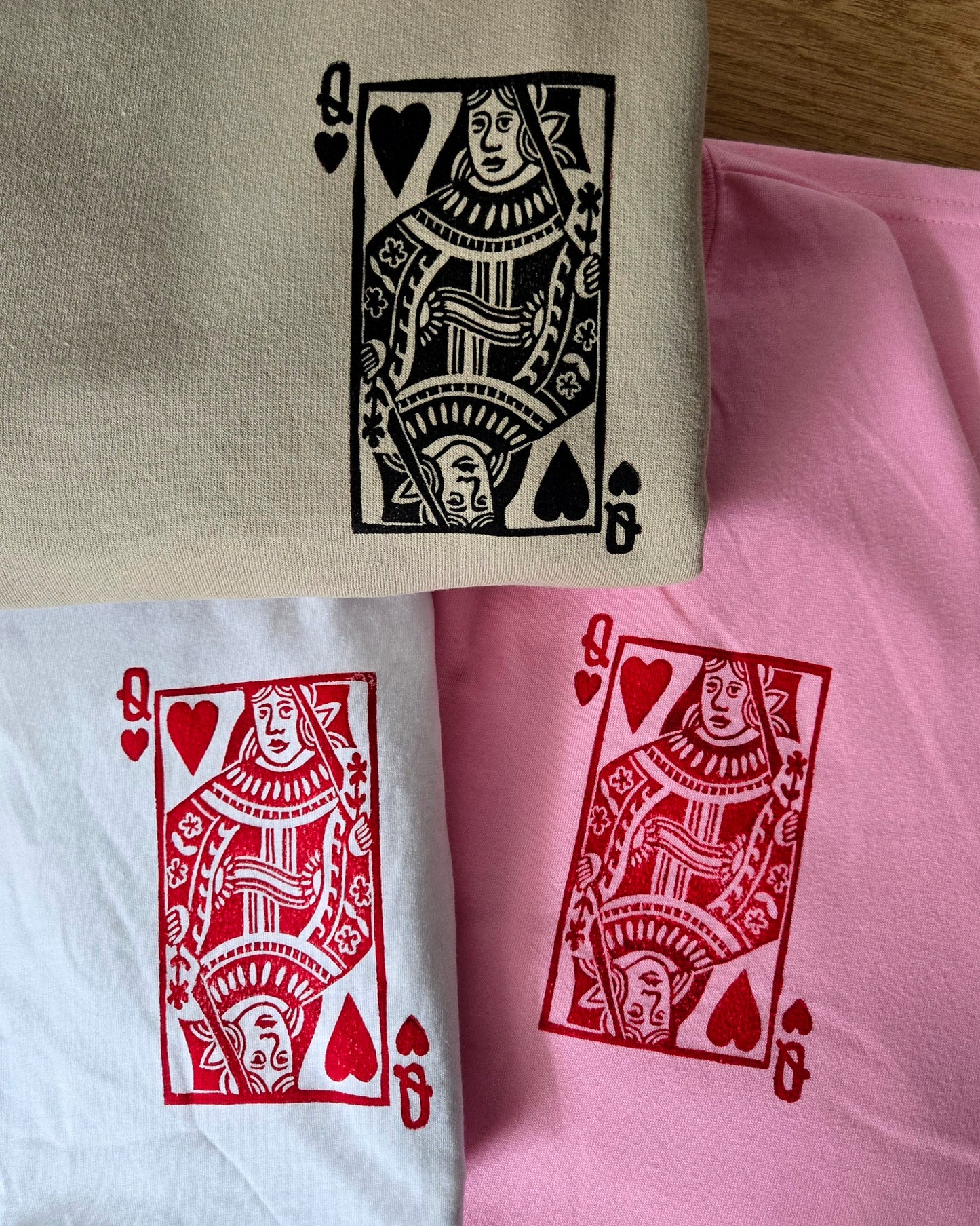 Queen of hearts sweatshirt, unisex hand printed sweater, red or black graphic, gift for her, vintage block print shirt, ethical fashion