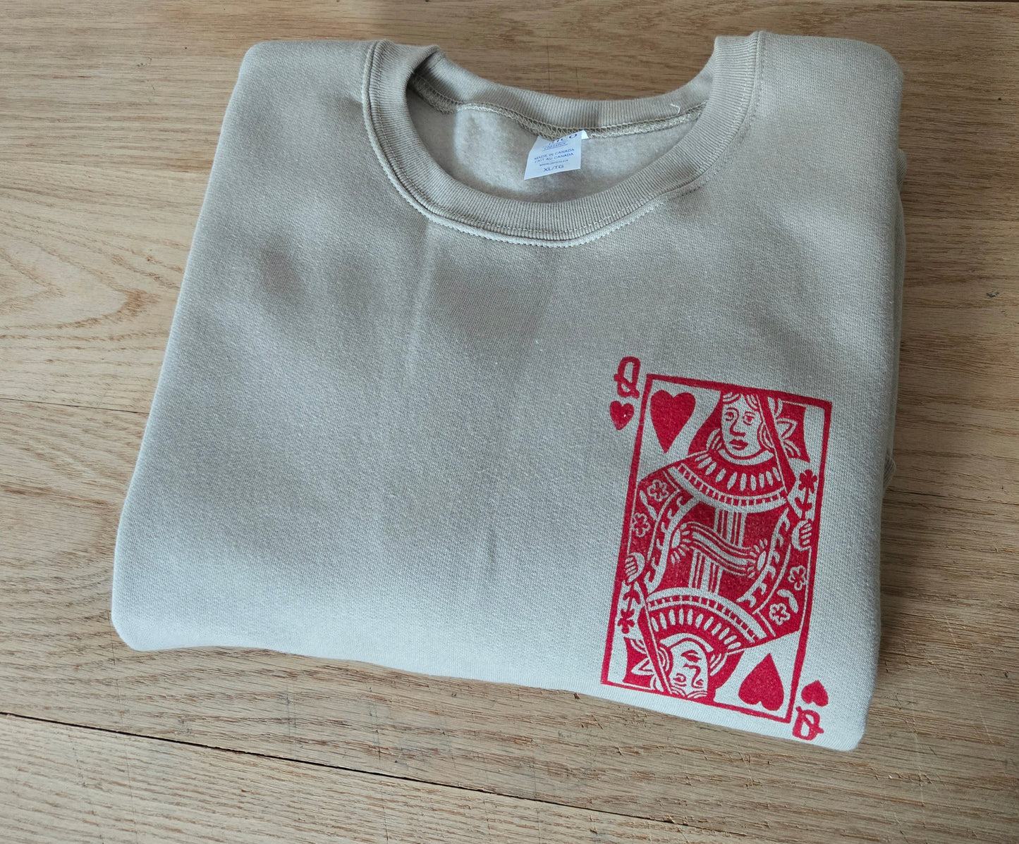 Queen of hearts sweatshirt, unisex hand printed sweater, red or black graphic, gift for her, vintage block print shirt, ethical fashion