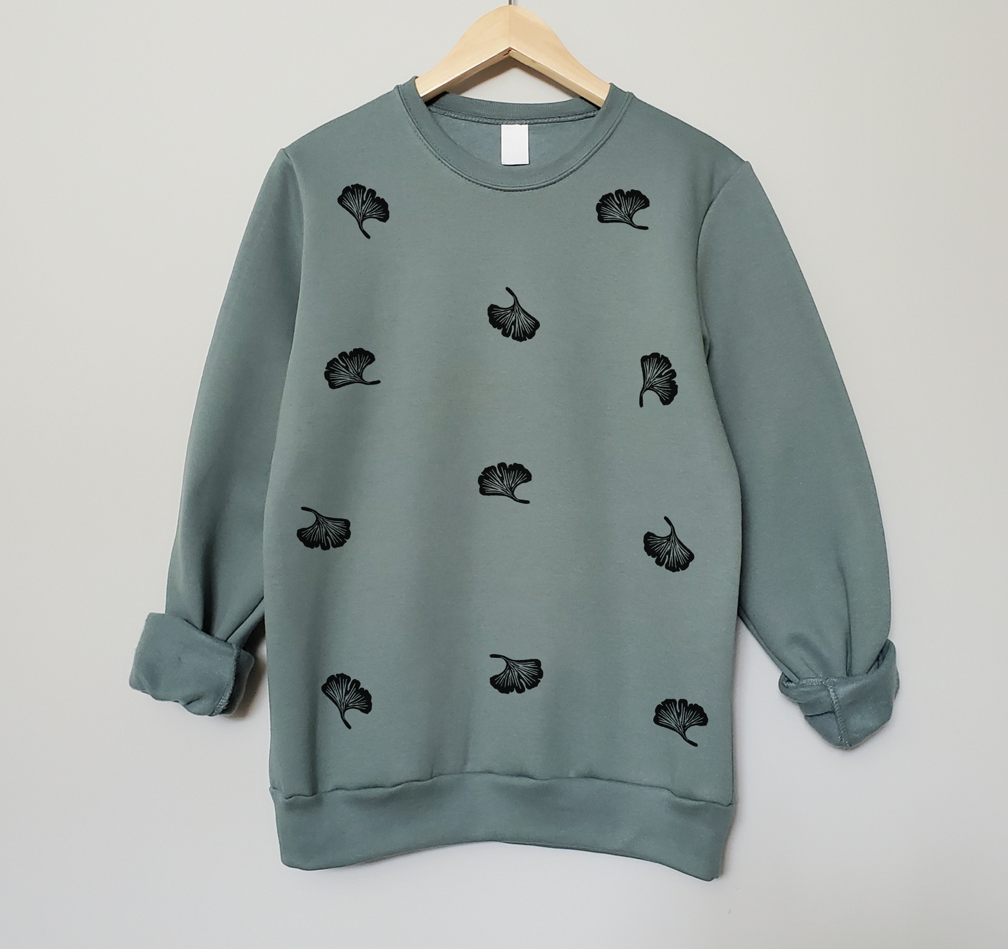 Ginkgo leaf print sweatshirt, hand printed unisex crewneck, unique block print plant sweater, ginkgo biloba jumper, ethical fall fashion