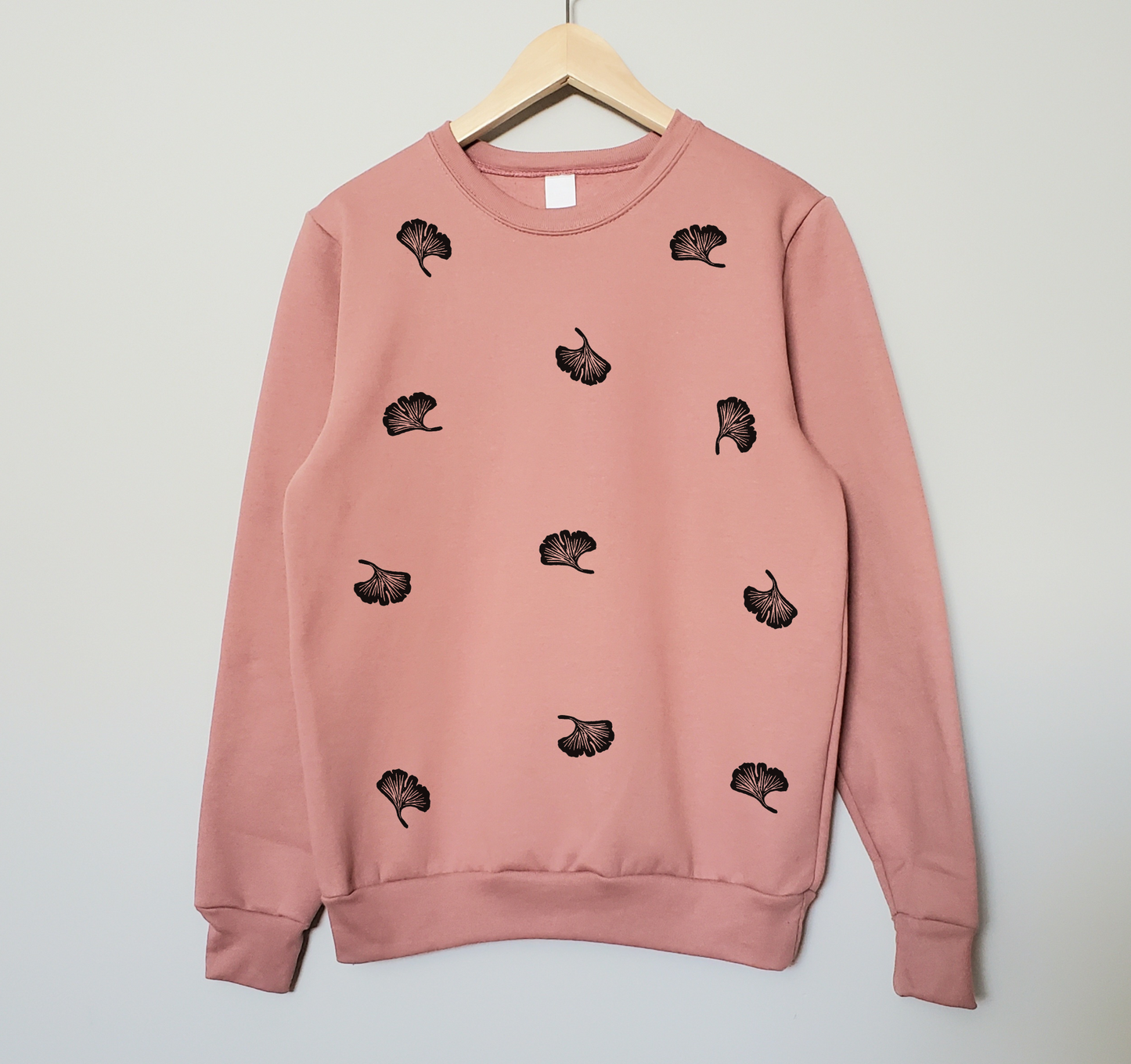 Ginkgo leaf print sweatshirt, hand printed unisex crewneck, unique block print plant sweater, ginkgo biloba jumper, ethical fall fashion