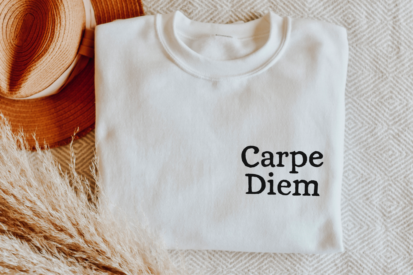 Carpe Diem sweatshirt, unisex hand printed sweater, minimalist crewneck, gift, block print calligraphy, latin saying, ethical fashion