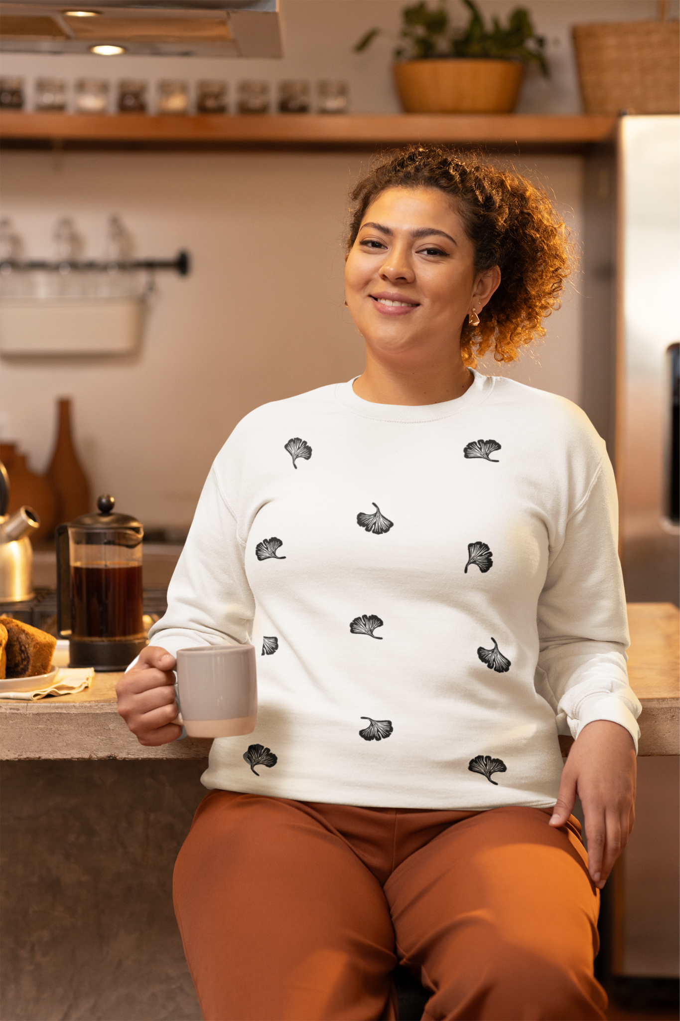 Ginkgo leaf print sweatshirt, hand printed unisex crewneck, unique block print plant sweater, ginkgo biloba jumper, ethical fall fashion