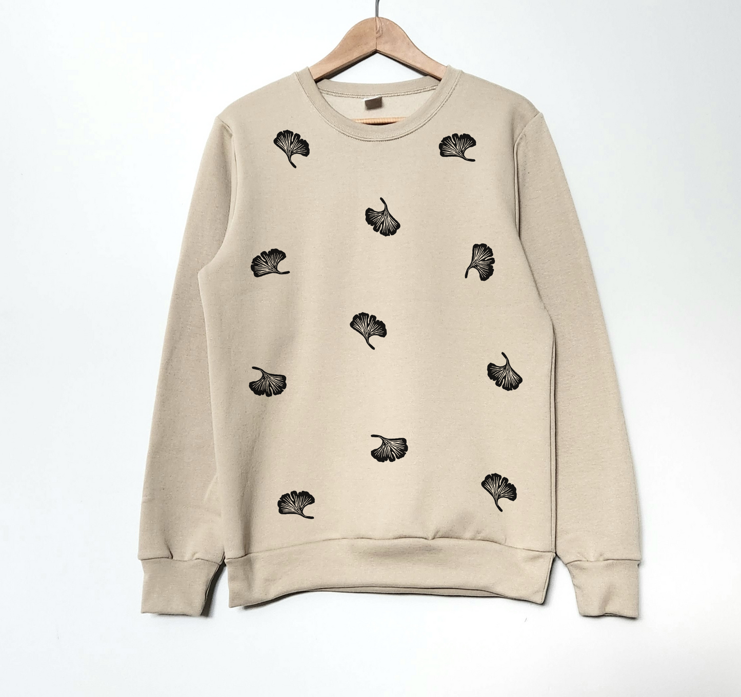 Ginkgo leaf print sweatshirt, hand printed unisex crewneck, unique block print plant sweater, ginkgo biloba jumper, ethical fall fashion