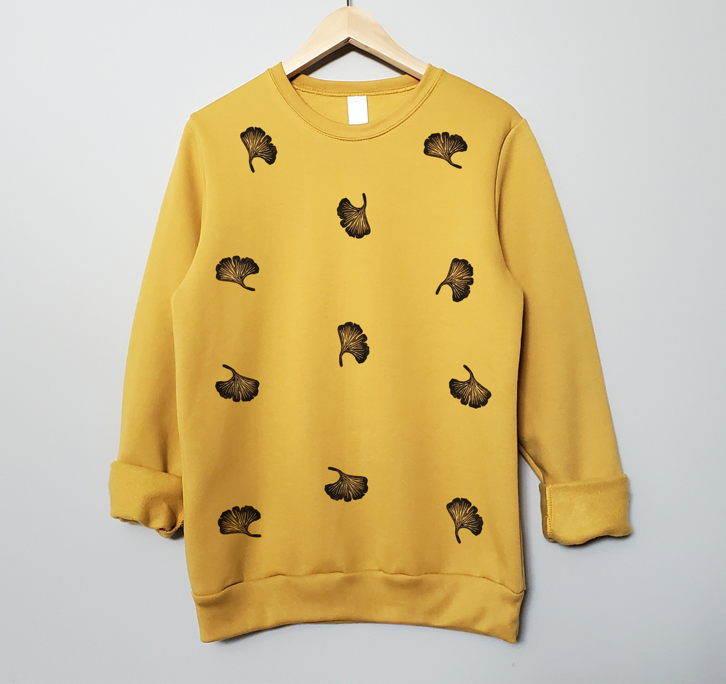 Ginkgo leaf print sweatshirt, hand printed unisex crewneck, unique block print plant sweater, ginkgo biloba jumper, ethical fall fashion