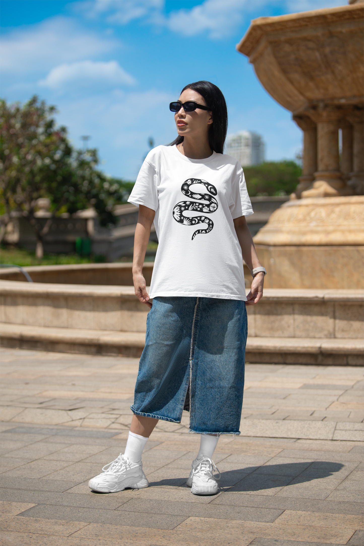 Floral snake t-shirt, UNISEX hand printed tshirt, linocut botanical snake print, block printed floral theme illustration, ethical fashion