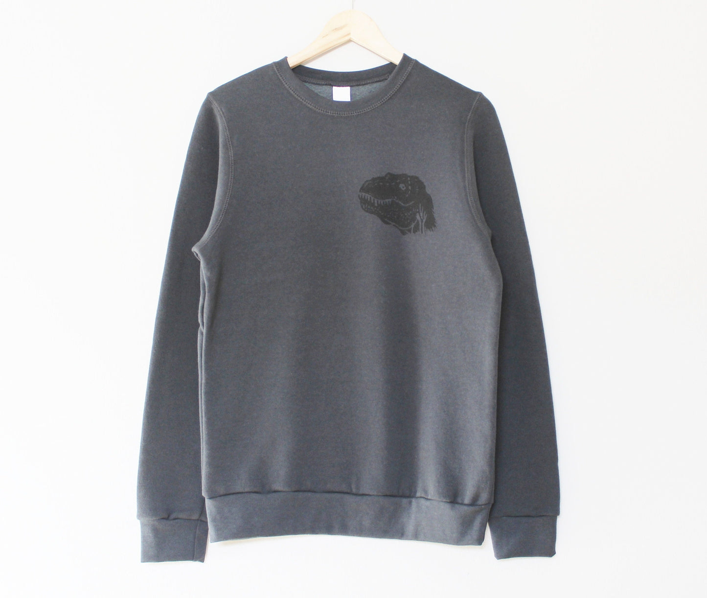 Sweat-shirt unisexe en bambou dinosaure, design imprimé bloc t-rex, pull à col rond en polaire biologique au charbon de bois, mode éthique, pull dino doux