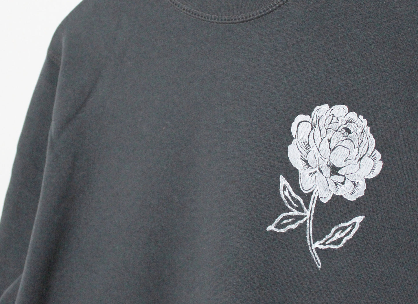 Peony sweatshirt, bamboo UNISEX crewneck, floral botanical vintage white flower, charcoal organic sweater, hand stamped, ethical jumper
