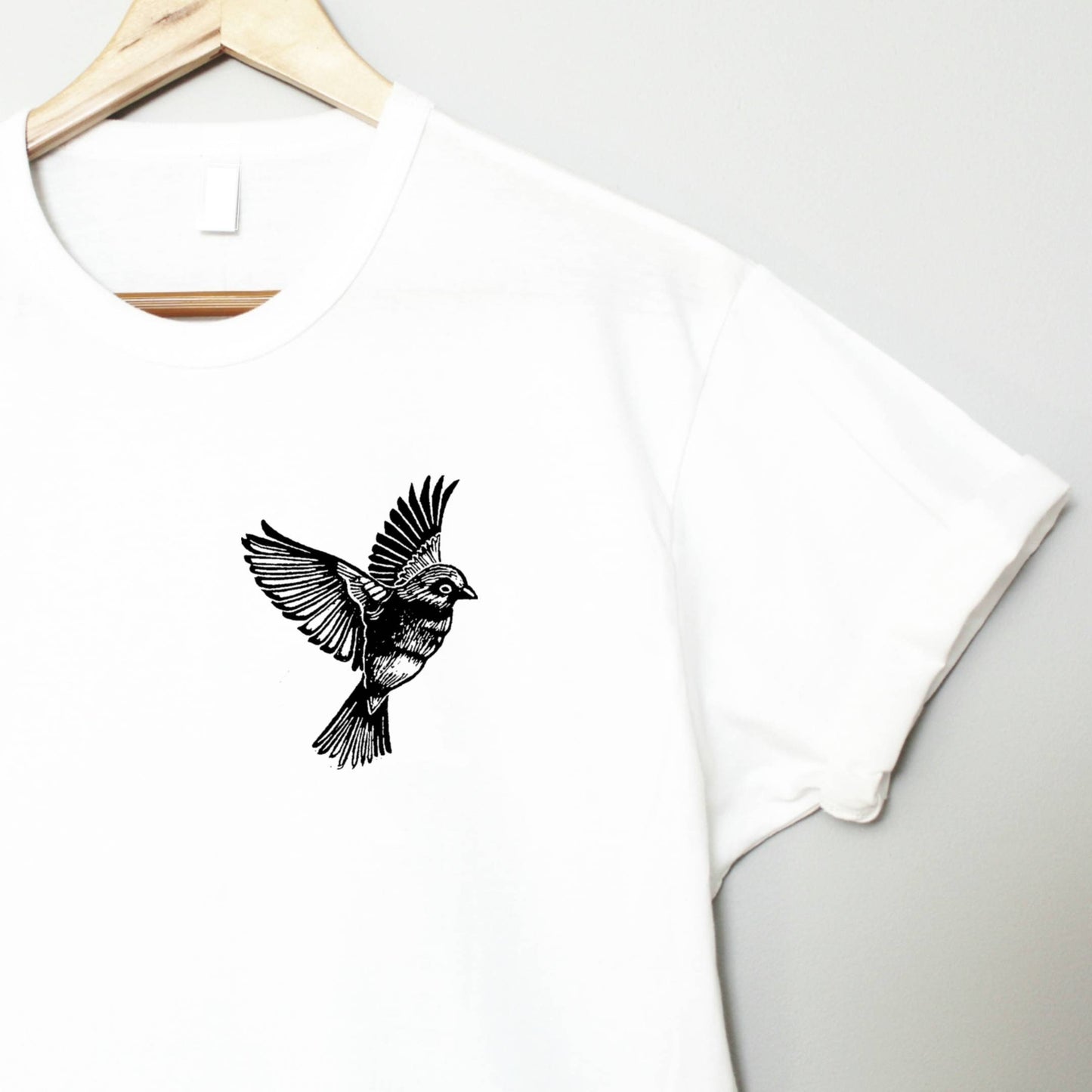 Bird t-shirt, UNISEX hand printed sparrow tshirt, minimalist block print tee, hand stamped illustration, clothing, ethical fashion