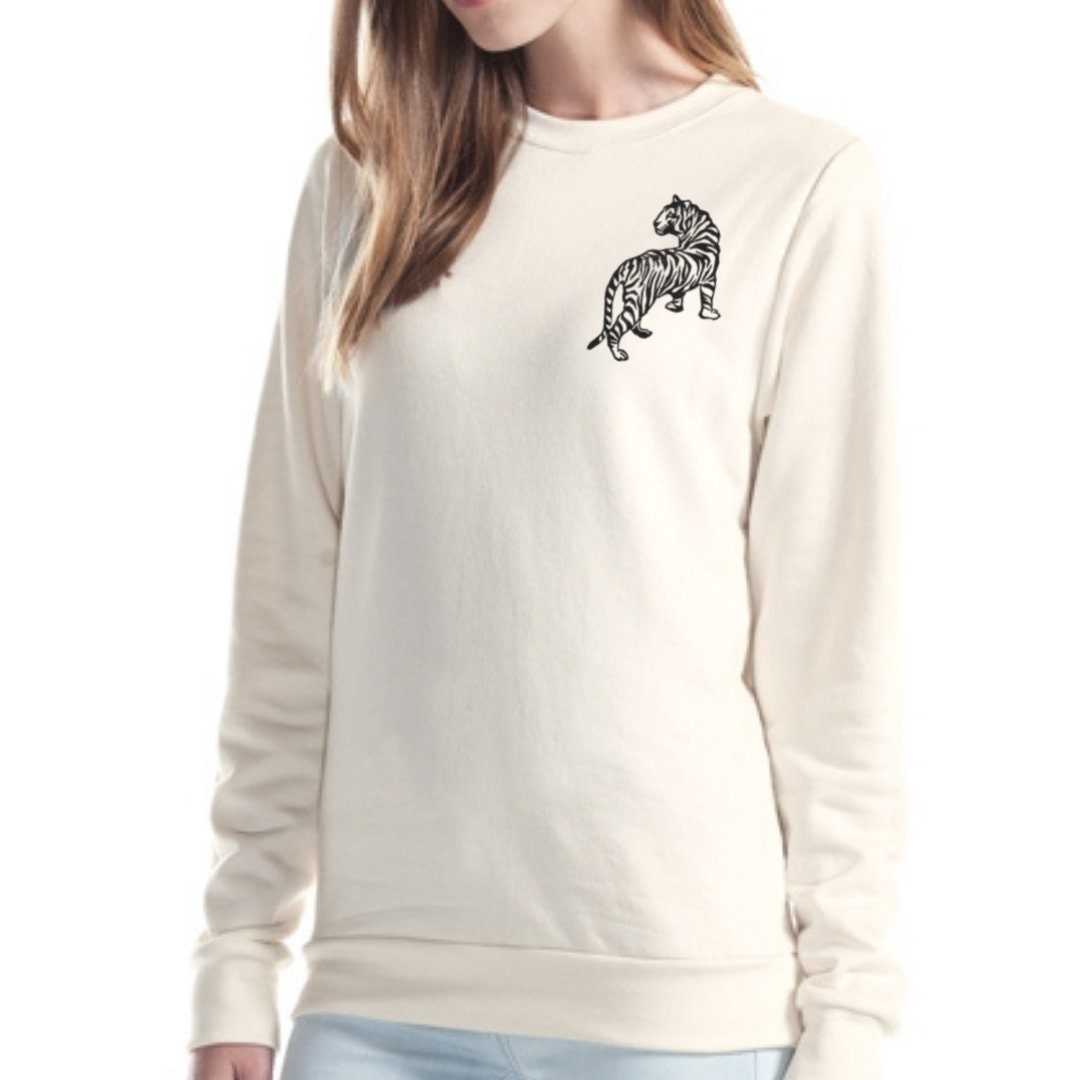 Sweat-shirt unisexe en bambou tigre, design imprimé en bloc de chat sauvage, pull à col d’équipage biologique au charbon de bois, mode éthique, pull naturel doux
