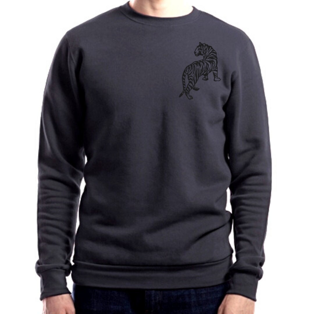 Sweat-shirt unisexe en bambou tigre, design imprimé en bloc de chat sauvage, pull à col d’équipage biologique au charbon de bois, mode éthique, pull naturel doux