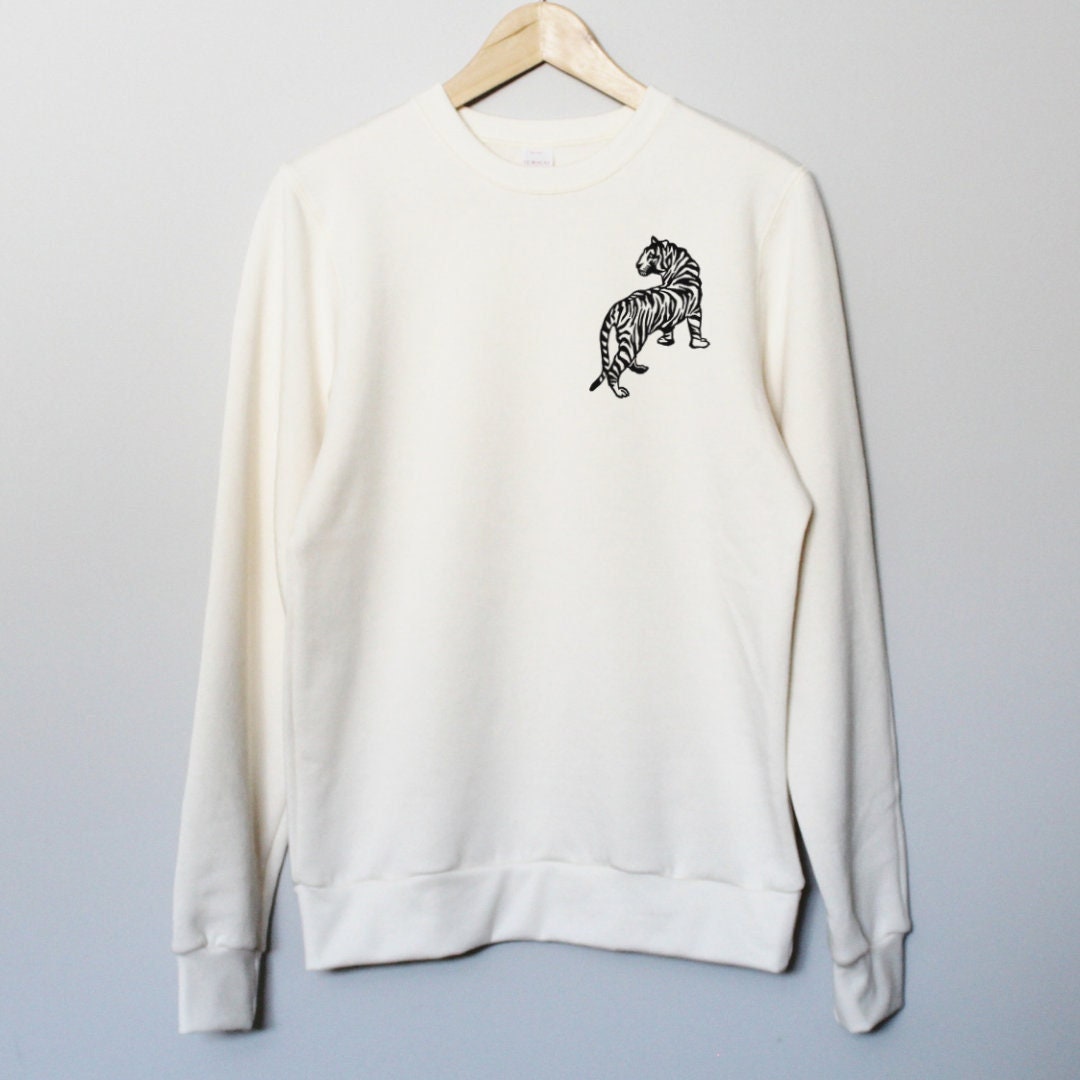 Sweat-shirt unisexe en bambou tigre, design imprimé en bloc de chat sauvage, pull à col d’équipage biologique au charbon de bois, mode éthique, pull naturel doux