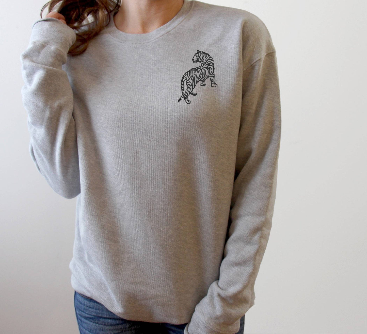 Sweat-shirt unisexe en bambou tigre, design imprimé en bloc de chat sauvage, pull à col d’équipage biologique au charbon de bois, mode éthique, pull naturel doux
