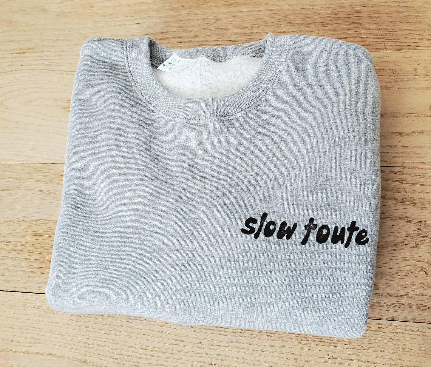 Sweat Slow toute, ras-du-cou UNISEXE bambou, imprimé graphique français, pull en coton biologique naturel, estampillé main, mode éthique