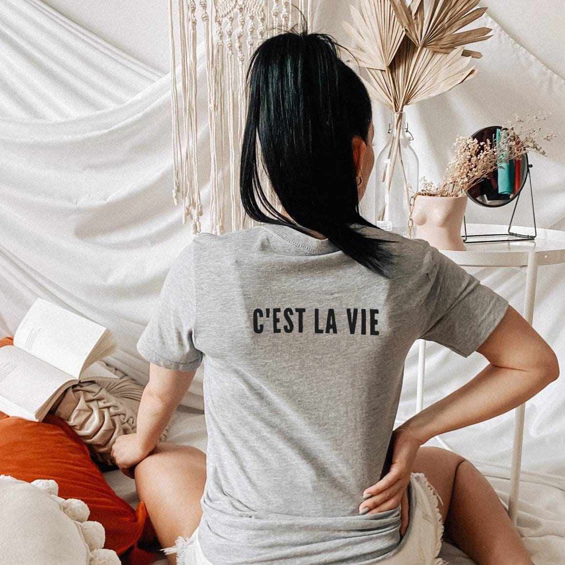 C'est la vie t-shirt, hand printed UNISEX graphic tshirt, french quote, calligraphy tee, minimalist fashion, unique gift, ethical fashion