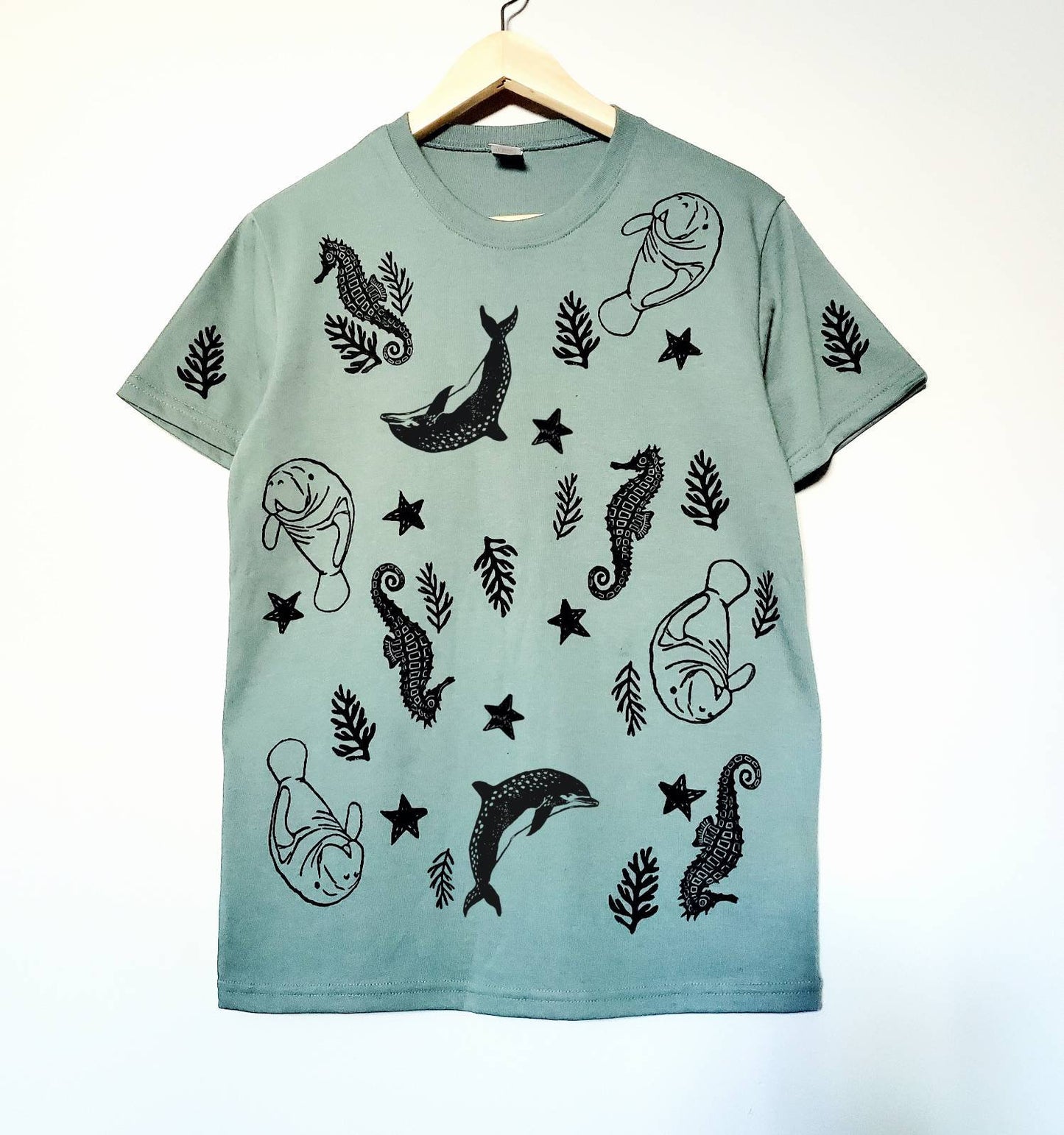 All over sea creature print t-shirt, hand printed unisex tee, block print ethical fashion