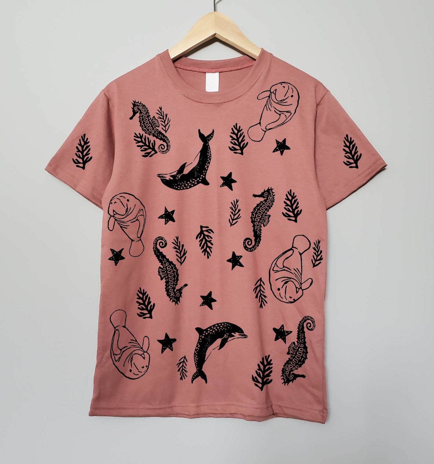 All over sea creature print t-shirt, hand printed unisex tee, block print ethical fashion