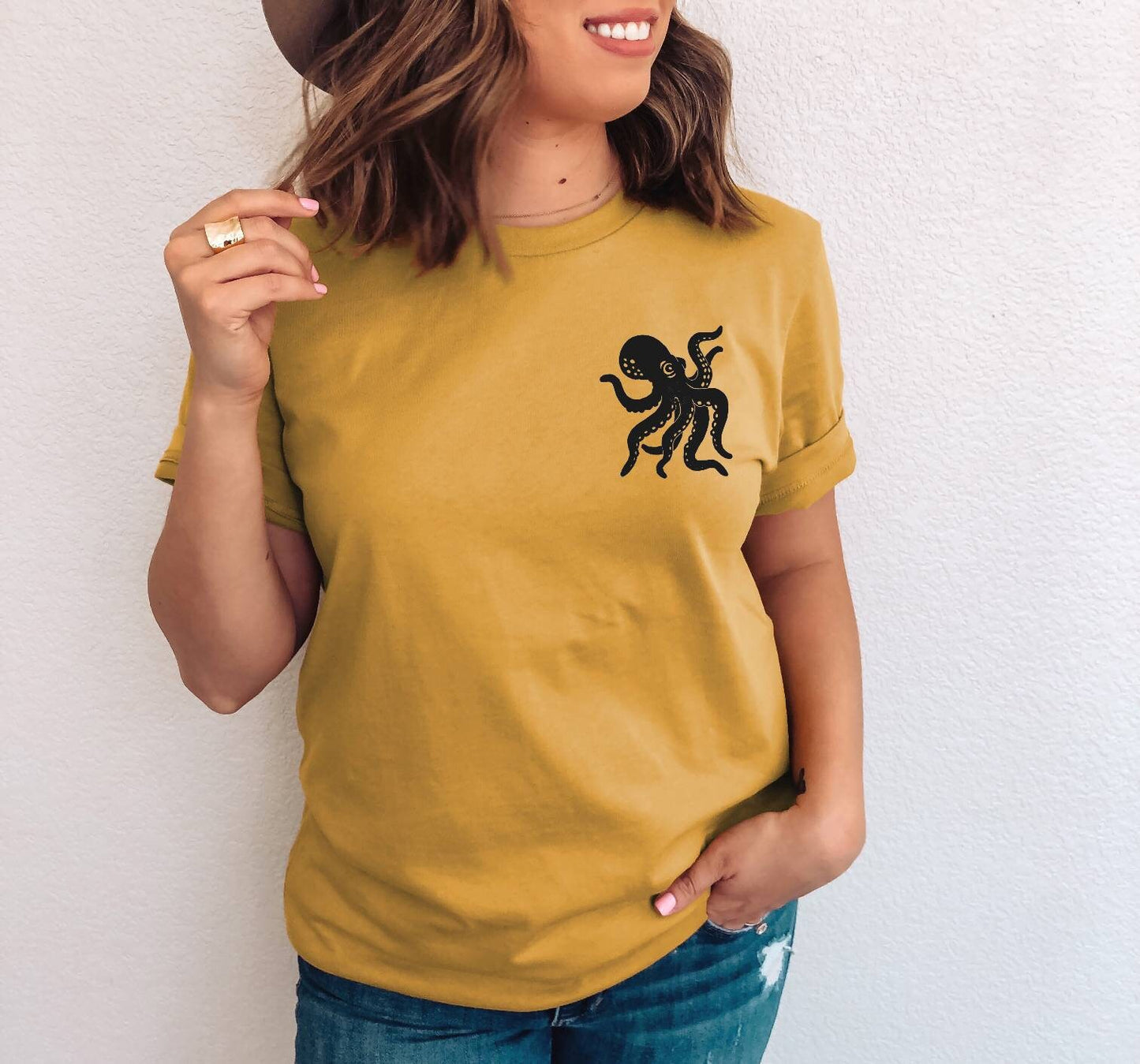 Octopus t-shirt, hand printed unisex sea lover tee, minimalist sea creature shirt, unique block print soft tshirt, ethical fashion