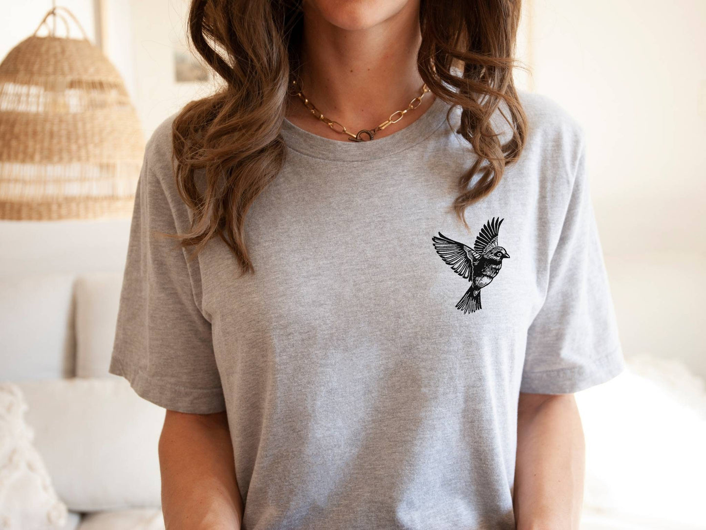 Bird t-shirt, UNISEX hand printed sparrow tshirt, minimalist block print tee, hand stamped illustration, clothing, ethical fashion