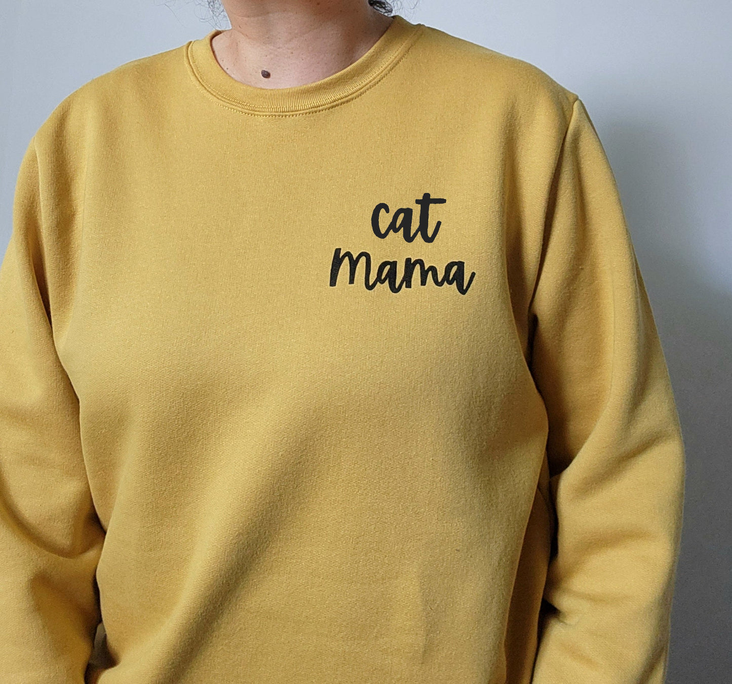 Cat mama sweatshirt, unisex hand printed sweater, cute cat crewneck, cat lover gift, cat mom, crazy cat lady, calligraphy, ethical fashion