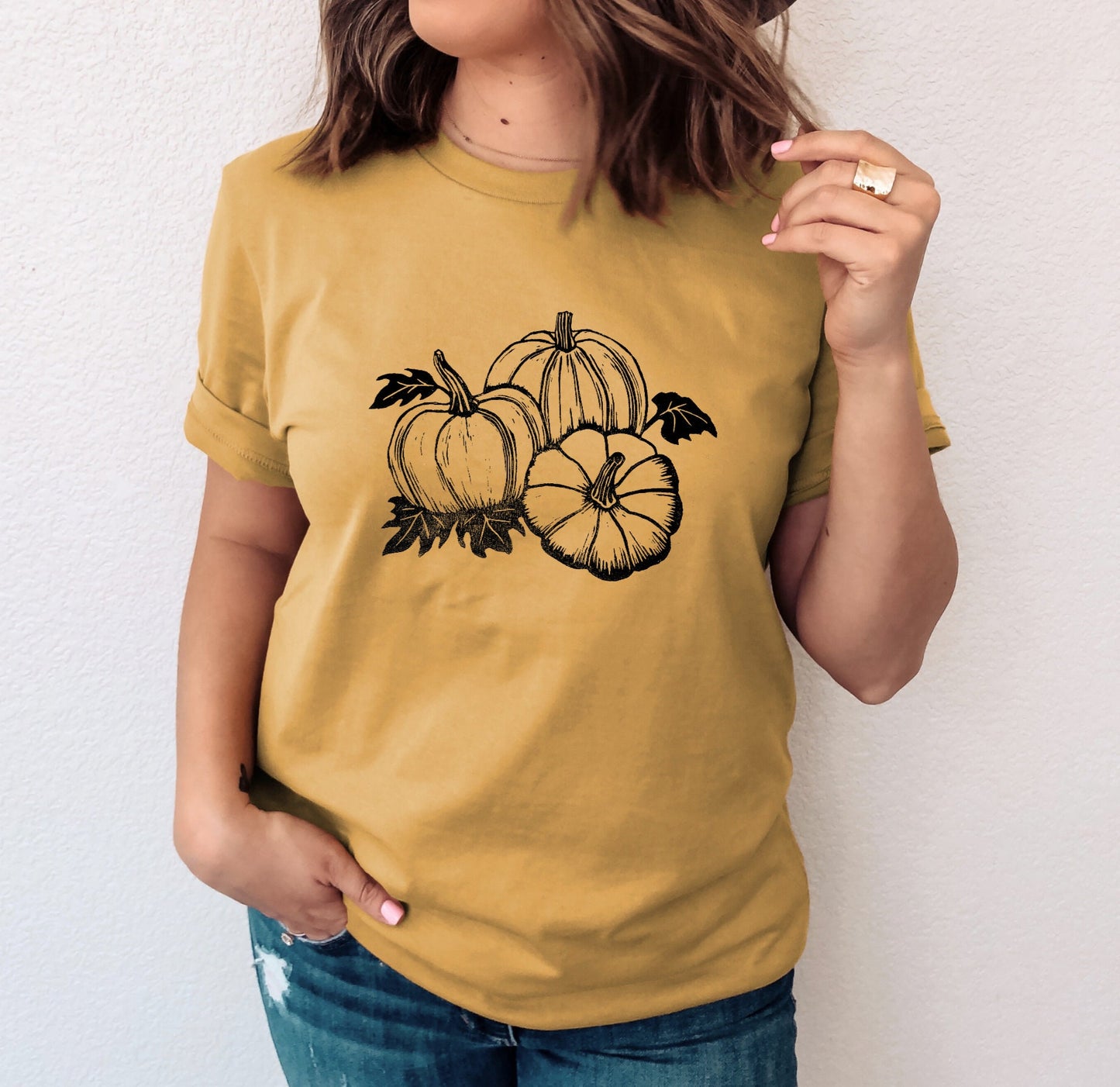 T-shirt citrouille, t-shirt imprimé à la main UNISEX, patch citrouille linocut, illustration de thème d’automne imprimé en bloc, vêtements d’automne, mode éthique