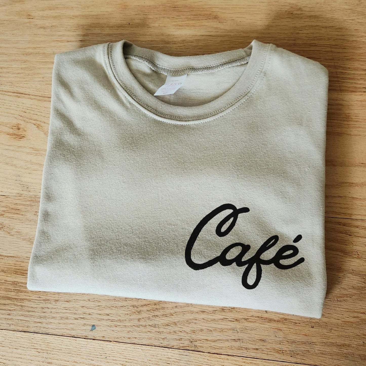 Café t-shirt, hand printed unisex graphic tee, unique block print minimalist coffee lover shirt, calligraphy linocut shirt, ethical fashion