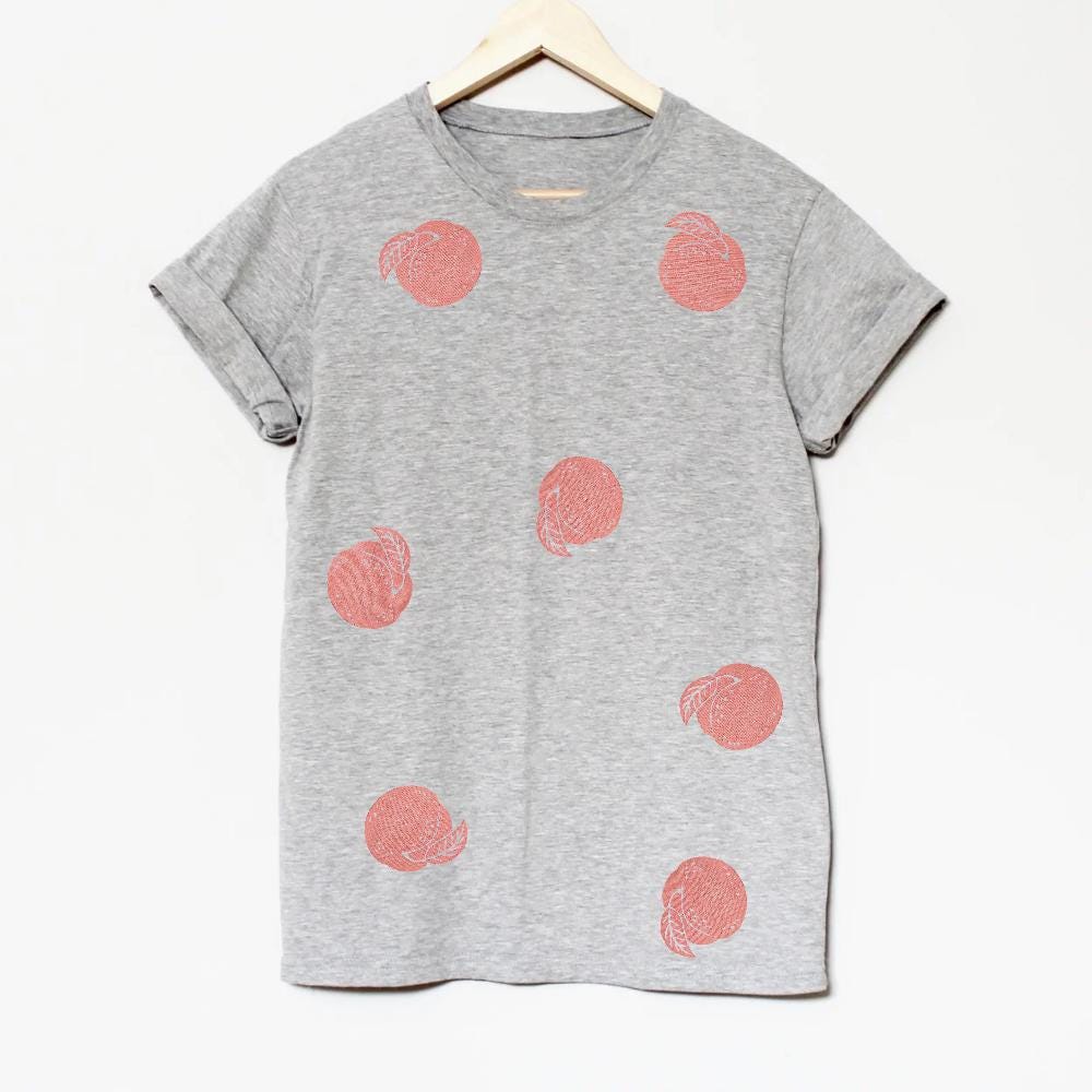 Vintage peach t-shirt, all-over peaches hand printed unisex tee, unique block print pink fruit tshirt, summer shirt, ethical fashion