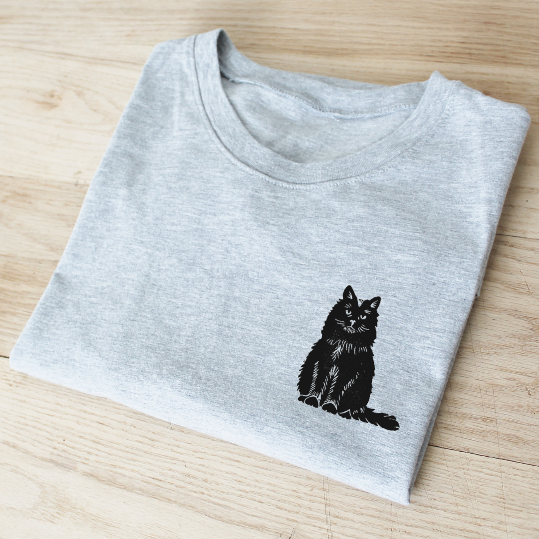 Cat t-shirt, hand printed unisex tshirt, cat lover gift, black cat, ethical fashion