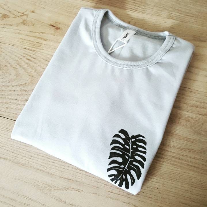 Monstera deliciosa t-shirt, UNISEX hand printed shirt, botanical fashion, minimalist plant block print tee, hand stamped linocut