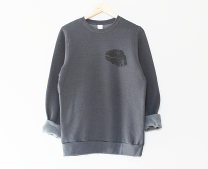 Sweat-shirt unisexe en bambou dinosaure, design imprimé bloc t-rex, pull à col rond en polaire biologique au charbon de bois, mode éthique, pull dino doux
