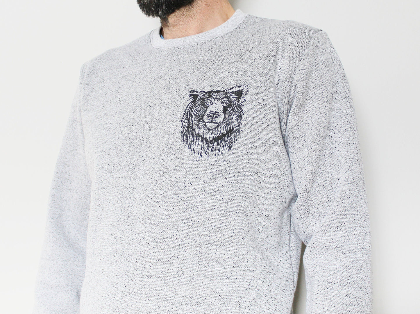 Bear sweatshirt, unisex grizzly bear crewneck, black bear hand printed sweater, hand stamped jumper, ethical clothing, fall fashion