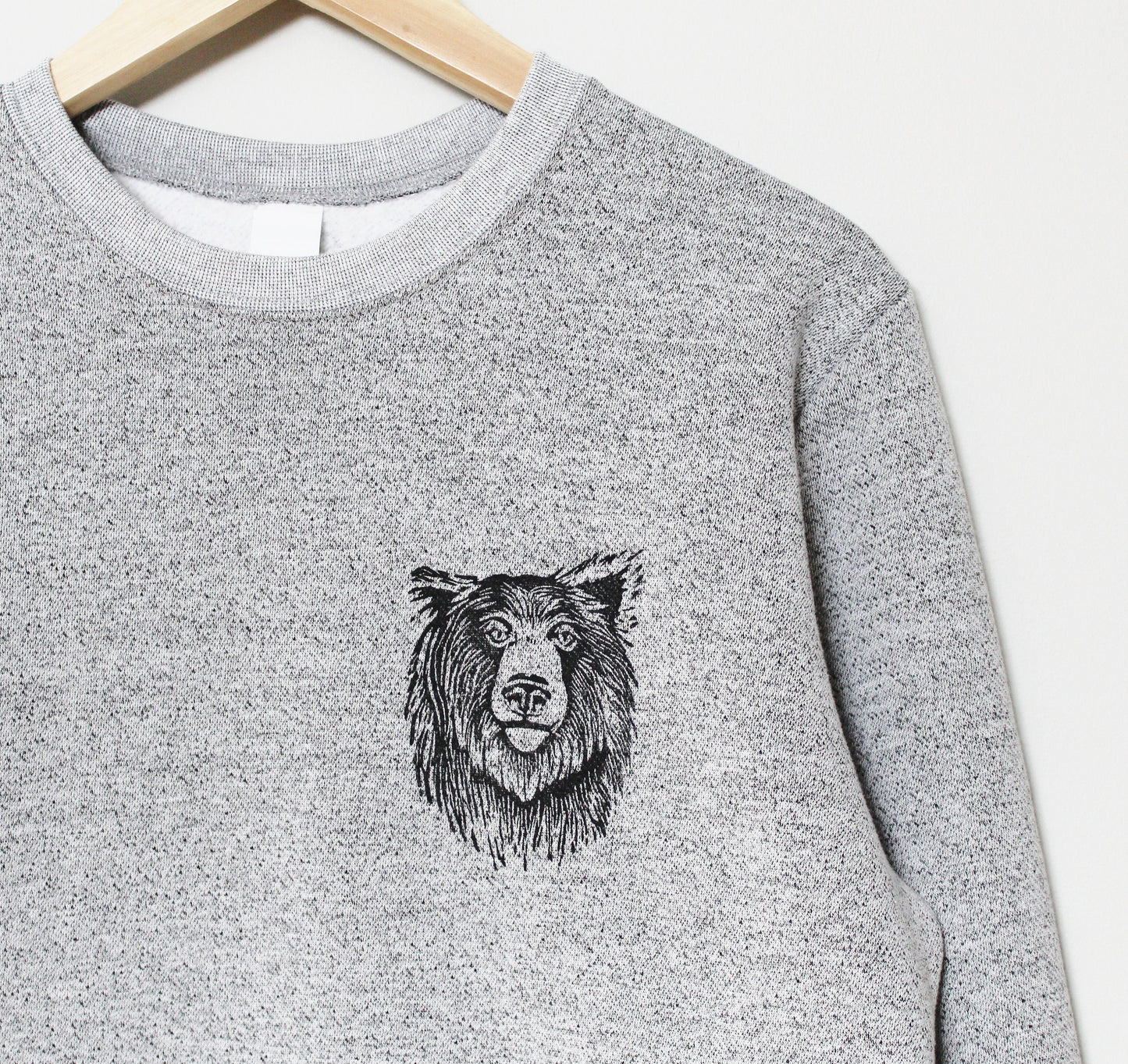 Bear sweatshirt, unisex grizzly bear crewneck, black bear hand printed sweater, hand stamped jumper, ethical clothing, fall fashion