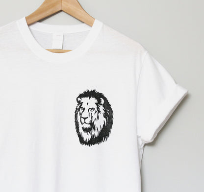 T-shirt lion, chemise lion UNISEX, tee-shirt imprimé à la main, vêtements pour animaux, design lino estampillé à la main, impression en bloc, t-shirt linocut, tee-shirt imprimé félin