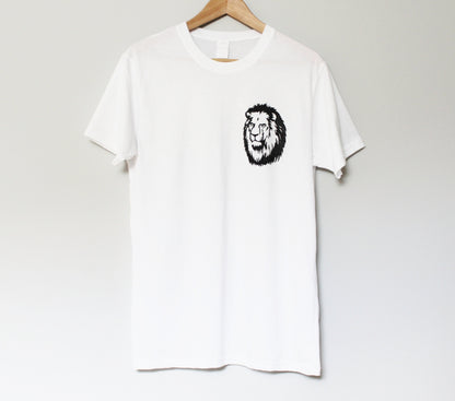 T-shirt lion, chemise lion UNISEX, tee-shirt imprimé à la main, vêtements pour animaux, design lino estampillé à la main, impression en bloc, t-shirt linocut, tee-shirt imprimé félin