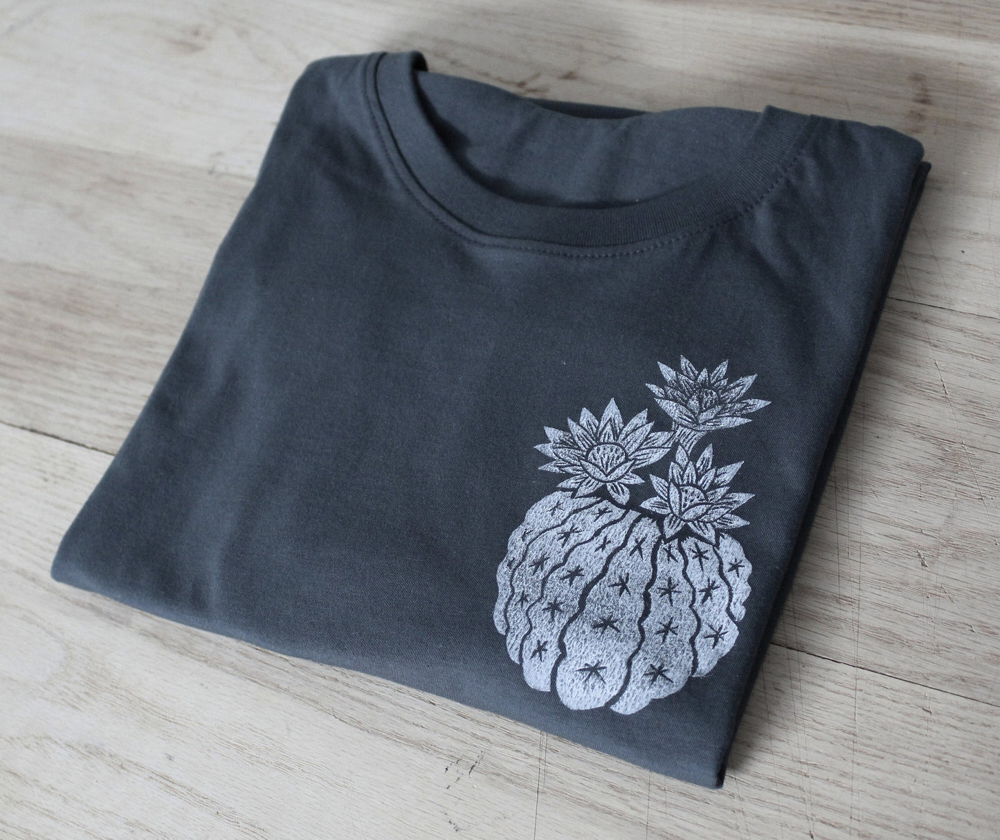 Cactus t-shirt, UNISEX succulent tshirt, hand printed vintage botanical illustration, charcoal tee, hand stamped block print, lino design