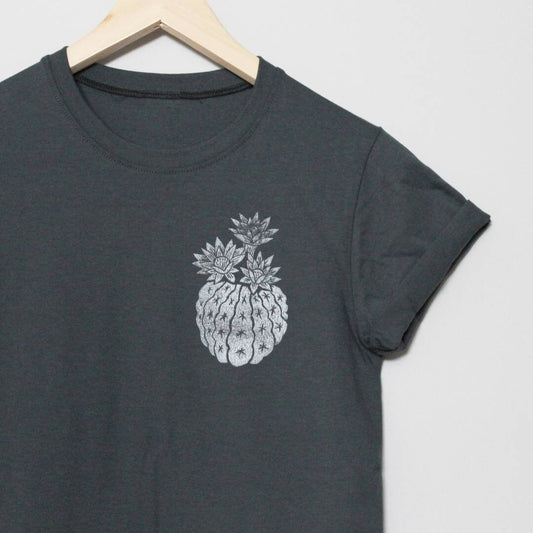 Cactus t-shirt, UNISEX succulent tshirt, hand printed vintage botanical illustration, charcoal tee, hand stamped block print, lino design