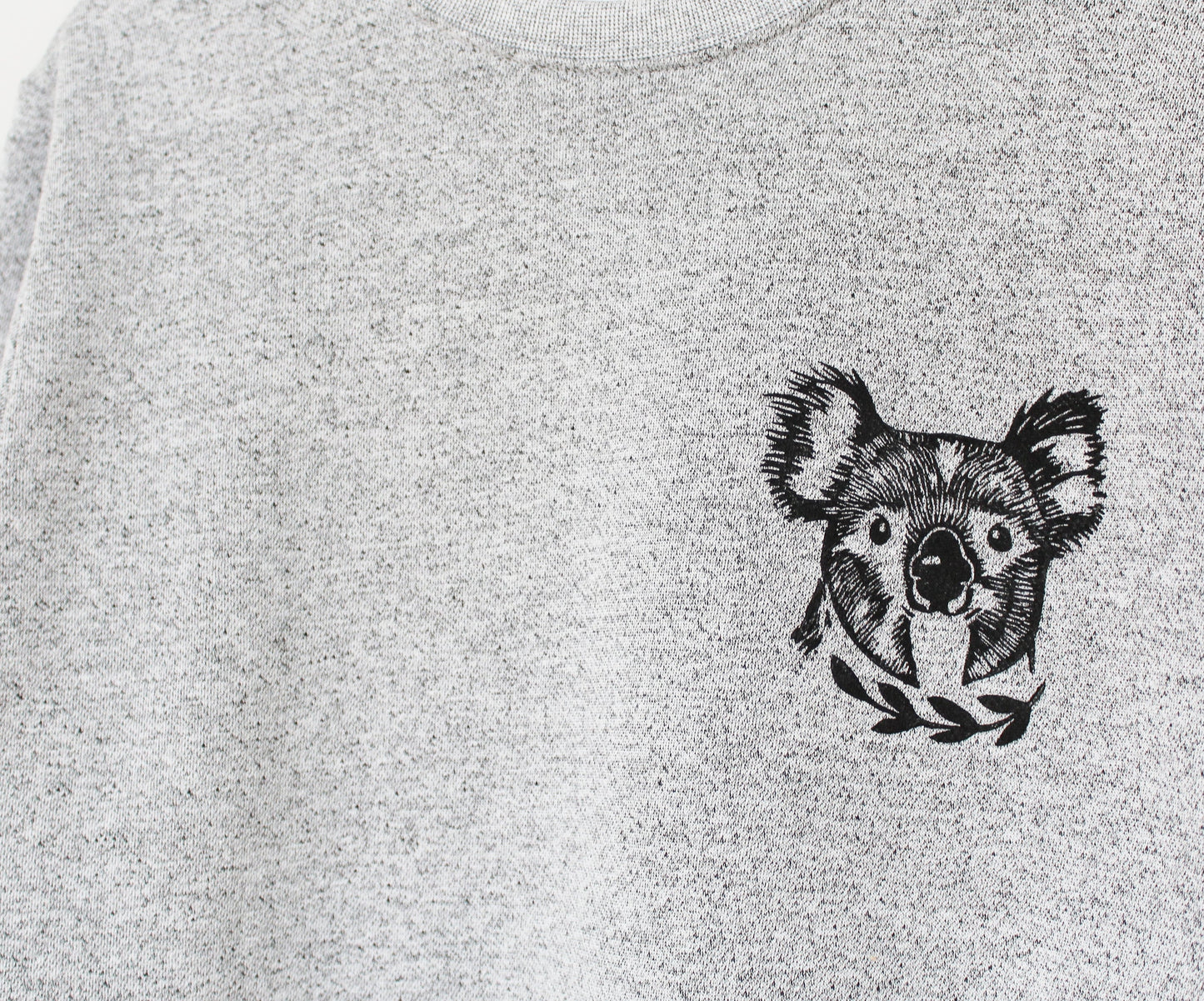 Koala sweatshirt, unisex koala bear crewneck, linoprint hand stamped gray sweater, hand print clothing, fleece jumper, ethical fashion