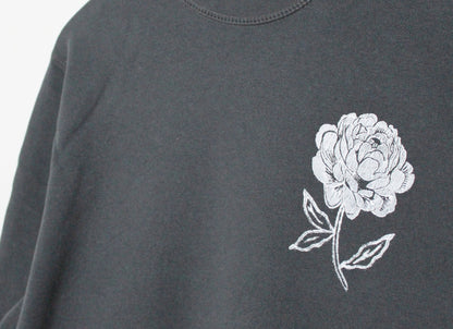 Peony sweatshirt, bamboo UNISEX crewneck, floral botanical vintage white flower, charcoal organic sweater, hand stamped, ethical jumper
