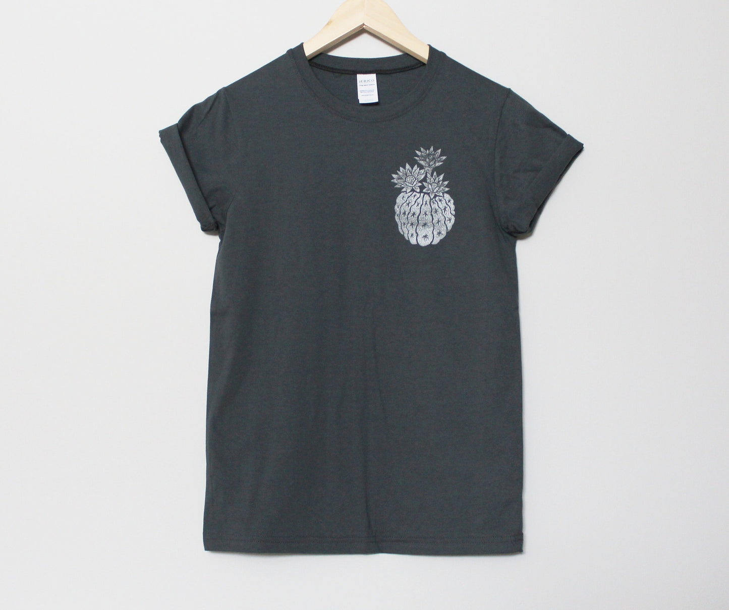 Cactus t-shirt, UNISEX succulent tshirt, hand printed vintage botanical illustration, charcoal tee, hand stamped block print, lino design