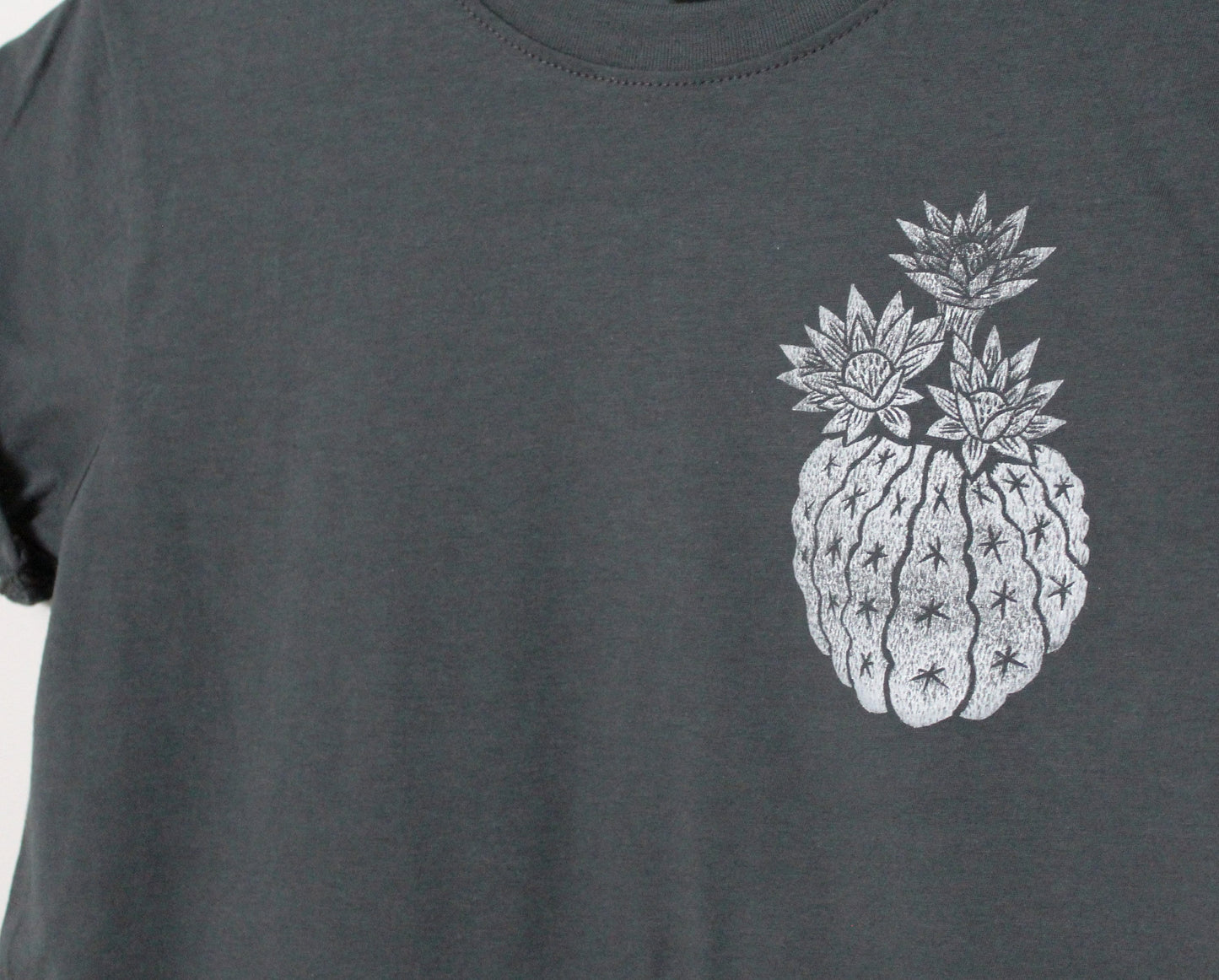 Cactus t-shirt, UNISEX succulent tshirt, hand printed vintage botanical illustration, charcoal tee, hand stamped block print, lino design