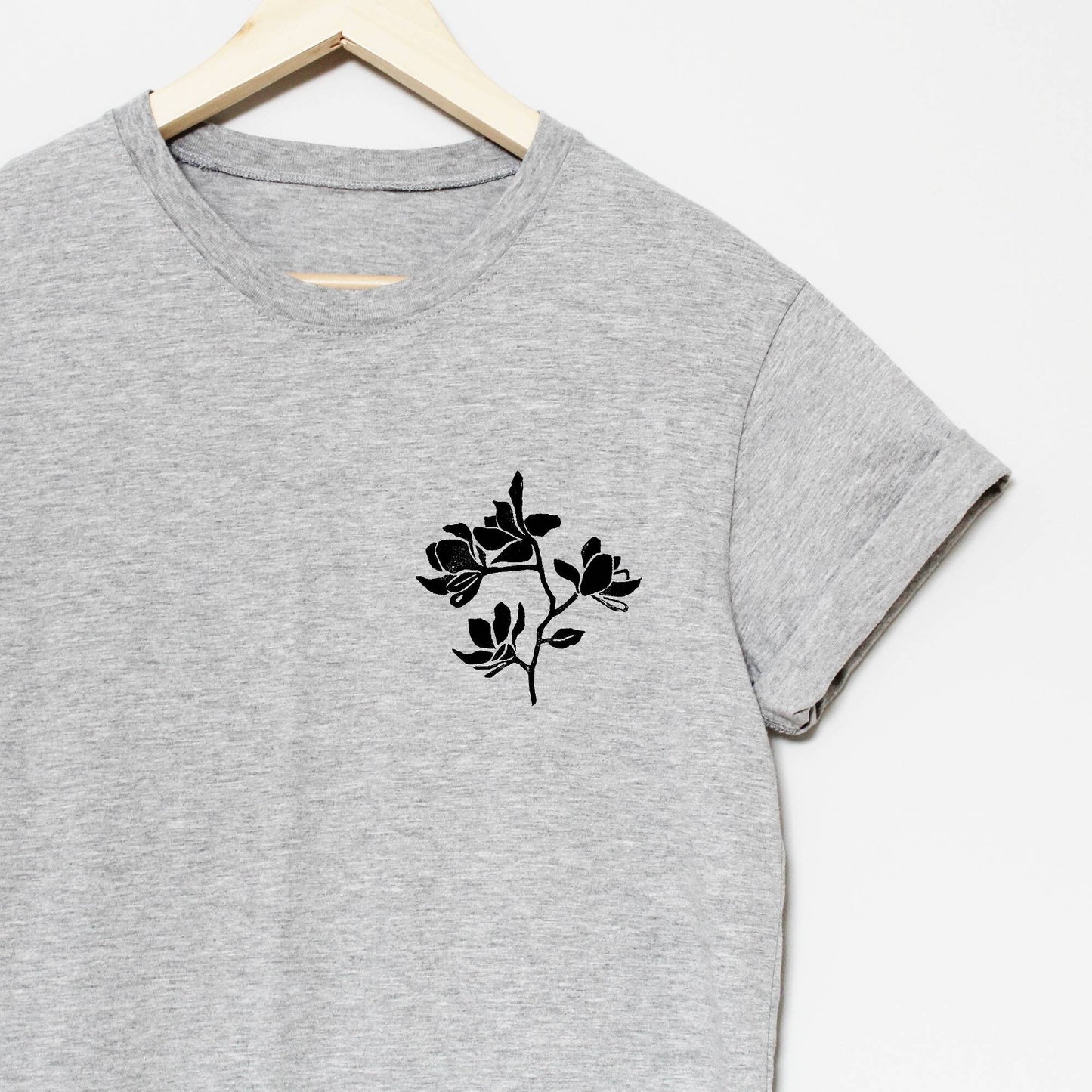 Magnolia t-shirt, UNISEX hand printed flower shirt, minimalist graphic floral block print, hand stamped botanical lino tee, ethical fashion