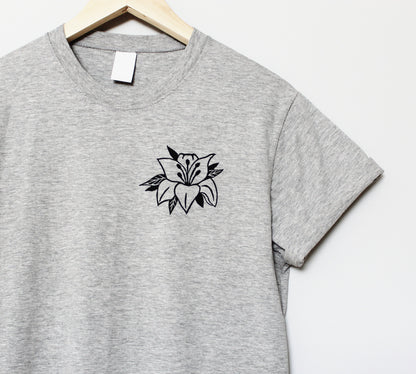 Lily t-shirt, UNISEX hand printed lily flower shirt, minimalist floral block print, hand stamped botanical lino tee, ethical fashion