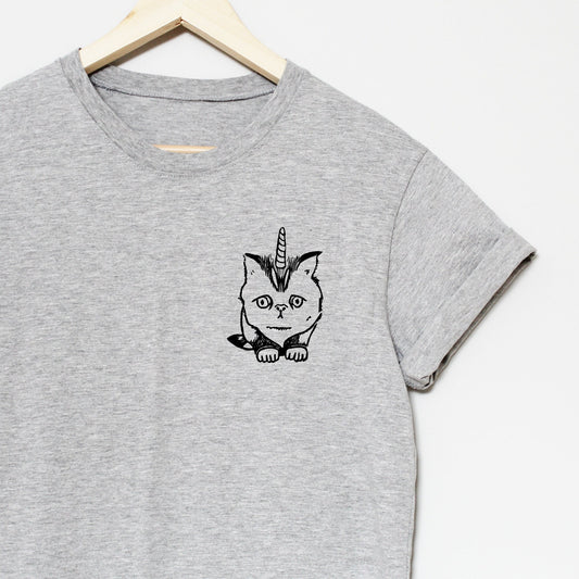 Cat unicorn t-shirt, caticorn hand printed tshirt, UNISEX unicat tee, cute cat shirt, hand block print design, ethical clothing