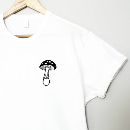 T-shirt champignon, chemise imprimée à la main UNISEX, imprimé en bloc botanique graphique minimaliste, tee-shirt lino imprimé champignon estampillé à la main, mode éthique
