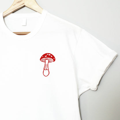 T-shirt champignon, chemise imprimée à la main UNISEX, imprimé en bloc botanique graphique minimaliste, tee-shirt lino imprimé champignon estampillé à la main, mode éthique