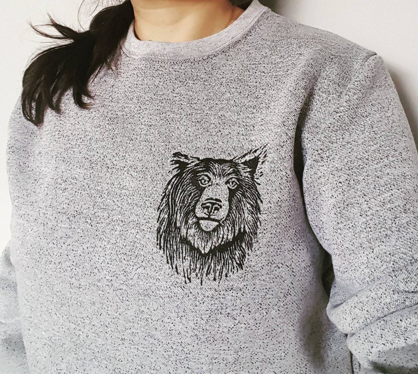 Bear sweatshirt, unisex grizzly bear crewneck, black bear hand printed sweater, hand stamped jumper, ethical clothing, fall fashion