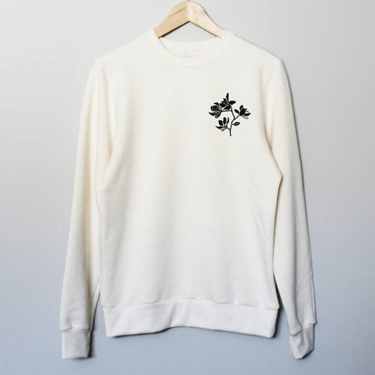 Magnolia flower sweatshirt, bamboo UNISEX crewneck, floral botanical print, natural organic coton sweater, hand stamped, ethical fashion