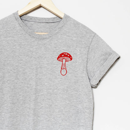 T-shirt champignon, chemise imprimée à la main UNISEX, imprimé en bloc botanique graphique minimaliste, tee-shirt lino imprimé champignon estampillé à la main, mode éthique