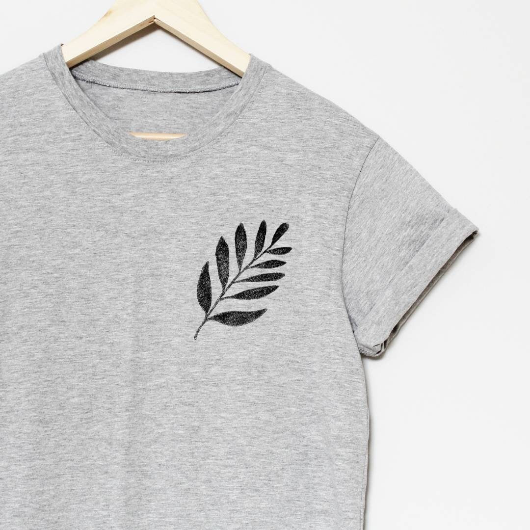 Leaf t-shirt, UNISEX hand printed plant shirt, minimalist botanical block print, hand stamped foliage lino tee, ethical fashion