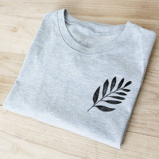 Leaf t-shirt, UNISEX hand printed plant shirt, minimalist botanical block print, hand stamped foliage lino tee, ethical fashion